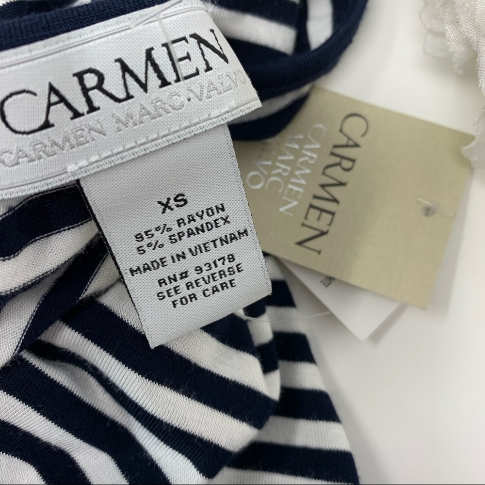 NEW Carmen Marc Valvo Striped V neck Tee Shirt - Picture 10 of 10